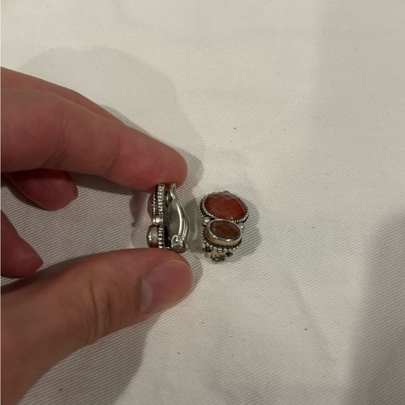 Stephen Dweck Sterling Silver Red Faceted Stone Drop Ear Clips 925 Sterling - Picture 2 of 5